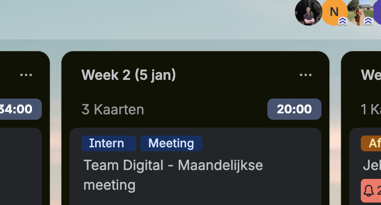 Trello kaarten met uren weergave